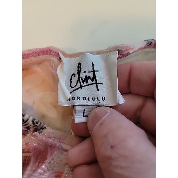 Clint Honolulu Colorful Tropical Floral 3/4 Sleeve Blouse Large Stretch Sheer - Picture 11 of 12